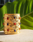 Lapiz and Coral Brass Cuff Bracelet