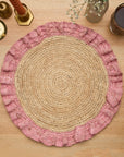Handwoven Raffia Ruffle Placemat – Boho Chic Table Décor – Summer Table Accent