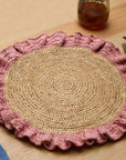 Handwoven Raffia Ruffle Placemat – Boho Chic Table Décor – Summer Table Accent