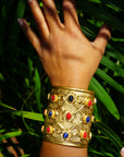 Lapiz and Coral Brass Cuff Bracelet