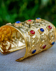 Lapiz and Coral Brass Cuff Bracelet