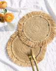 Round Raffia Placemat with Fringe Edge